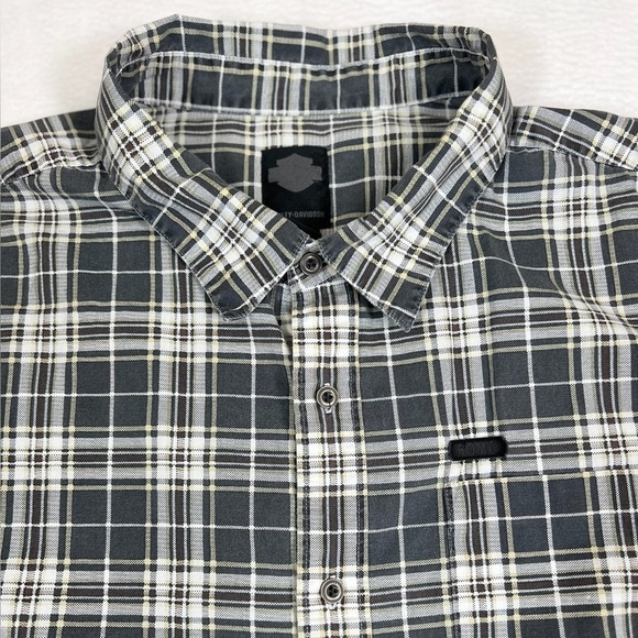 HARLEY-DAVIDSON Men’s Slim Fit Short Sleeve Plaid Biker Shirt Bikercore Size XL - Picture 6 of 13